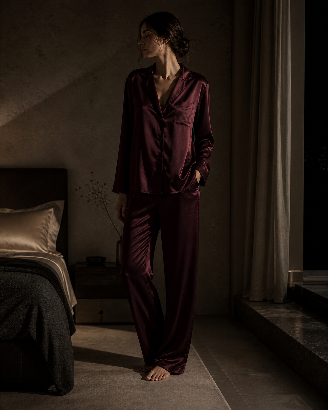 Pijama Deep Wine din mătase Mulberry 22 momme