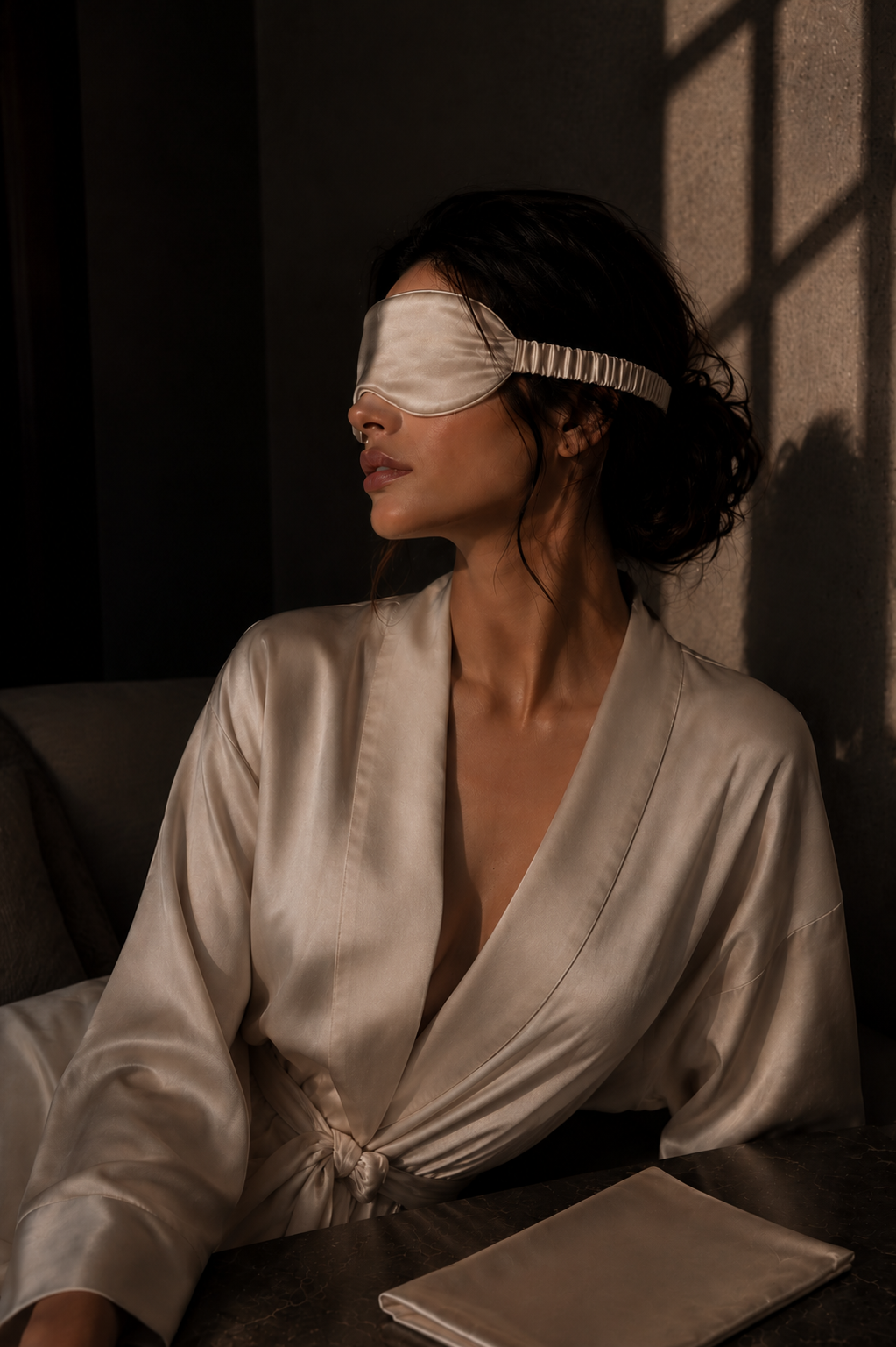 Față de pernă mătase Mulberry 22 momme Elisarium · set Ocrotire · detaliu fermoar ascuns champagne